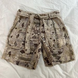 Anthropologie Marrakech | Linen Tie-Belt Brown Beige Pockets Shorts Size 25